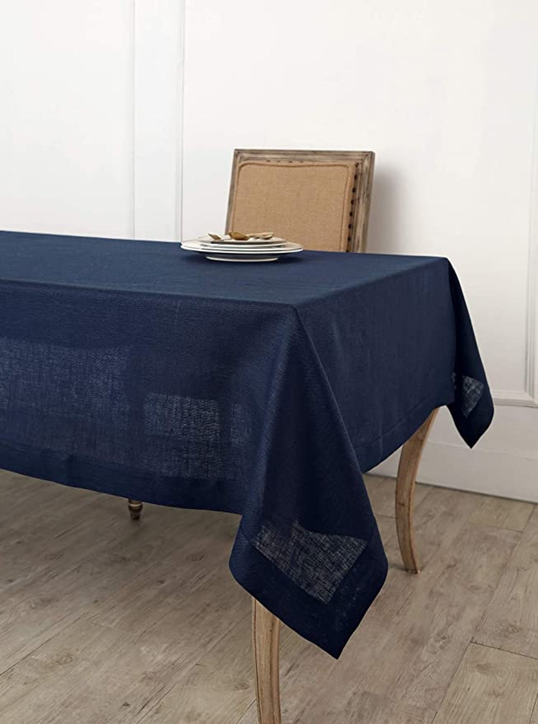 Navy Blue Tablecloth Pure Linen Linen Cotton Mix Soft Handmade