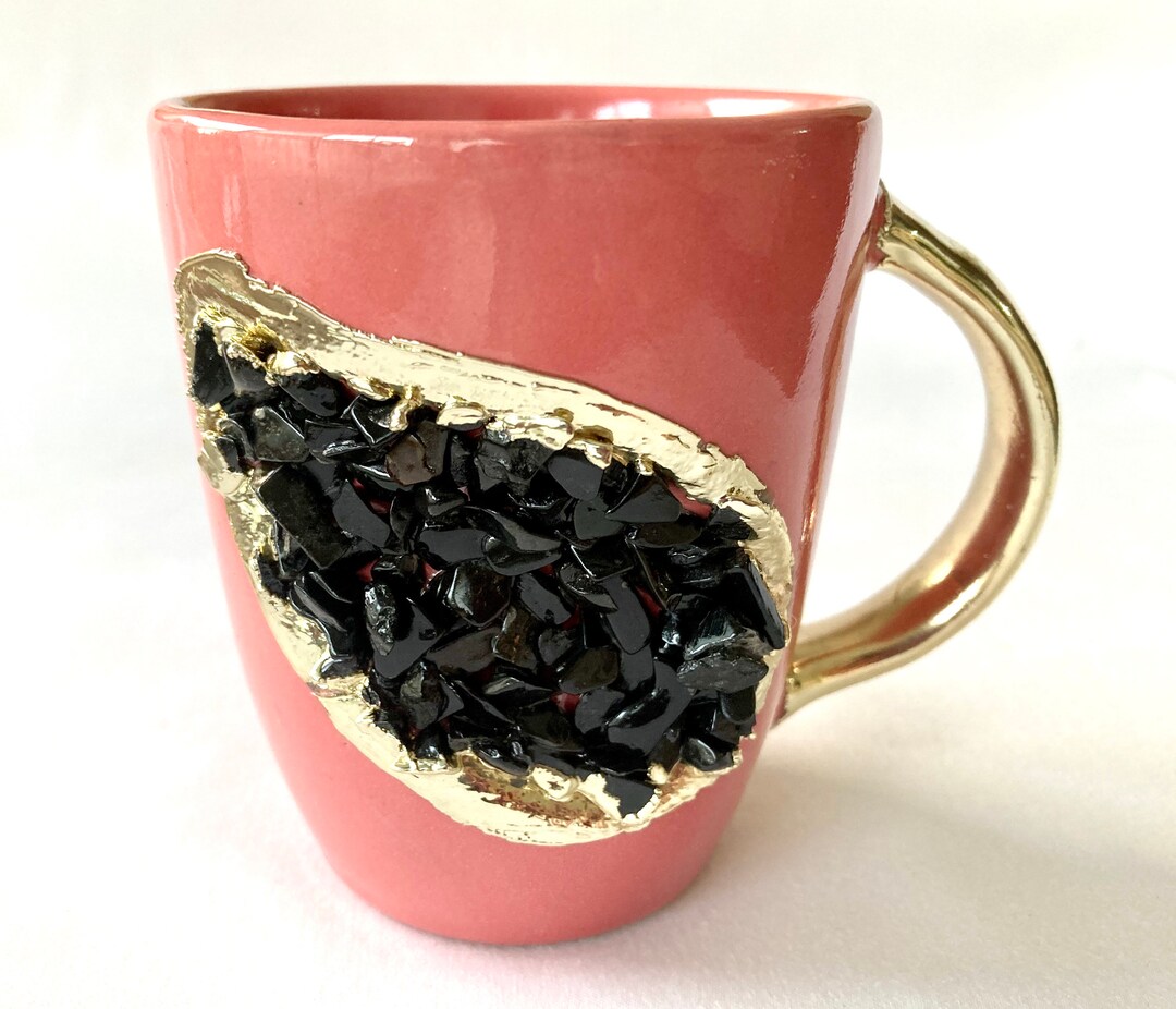 Set of 2 pink and Gold Ceramic Coffee/tea Mug With Black Etsy