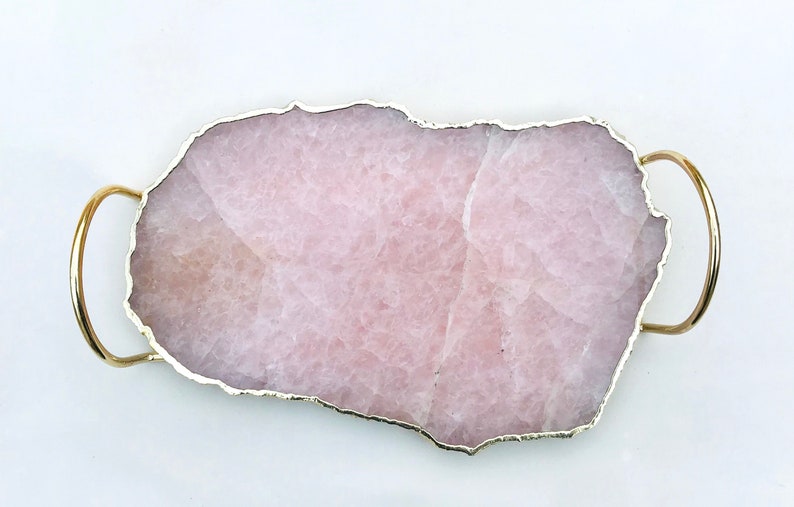 Rose Quartz Agate Serving Tray With Brass Loop Handles Etsy