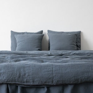 Midnight Blue - 100% Pure Linen | Linen Cotton Mix | 3 Piece Duvet Cover Set | 4 Piece Sheet Set | Handmade | Pre-washed | Soft