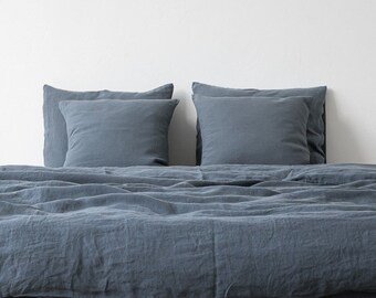 Midnight Blue - 100% Pure Linen | Linen Cotton Mix | 3 Piece Duvet Cover Set | 4 Piece Sheet Set | Handmade | Pre-washed | Soft