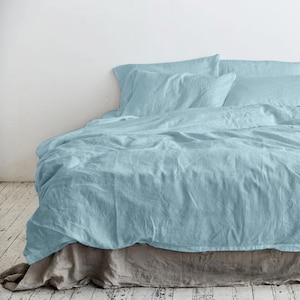 Aqua Blue - 100% Pure Linen | Linen Cotton Mix | 3 Piece Duvet Cover Set | 4 Piece Sheet Set | Handmade | Pre-washed | Soft