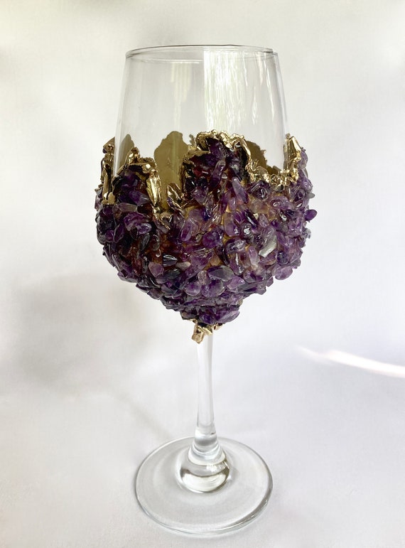Set of 2 crystal Wine Glasses With Gold Plated Purple Etsy