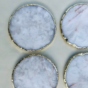 White Agate Hand Rounded Coasters Set of 4 Large Coasters/Personalised Momentos image 2