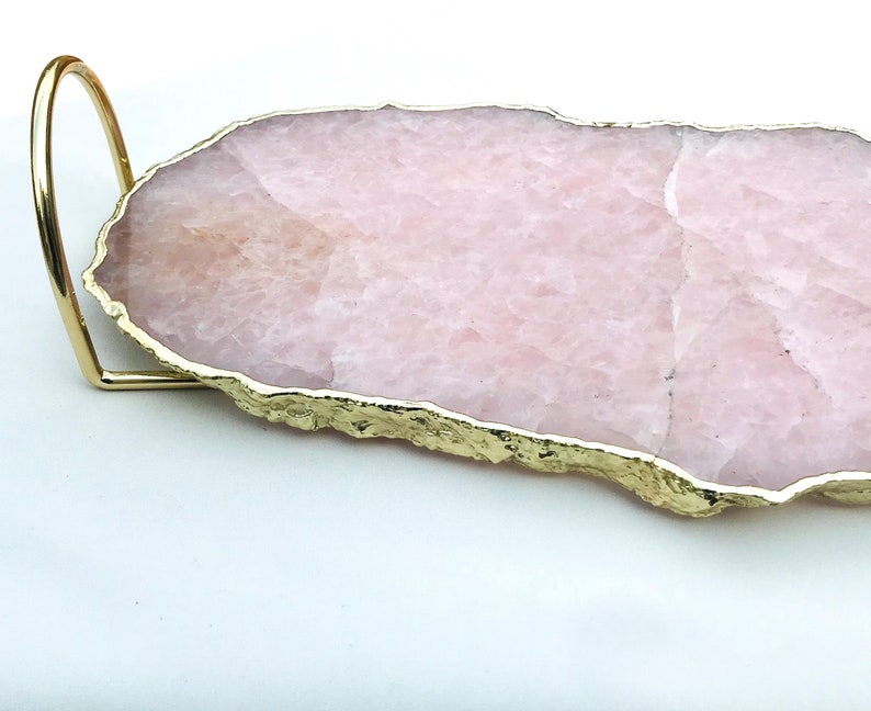 Rose Quartz Agate Serving Tray With Brass Loop Handles Etsy
