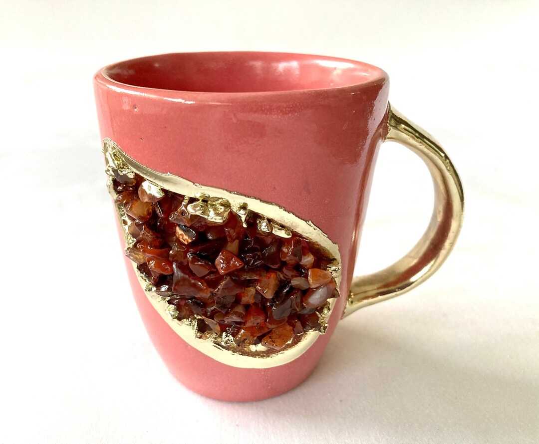 Set of 2 personalised Pink and Gold Ceramic Coffee/tea Mug With Red