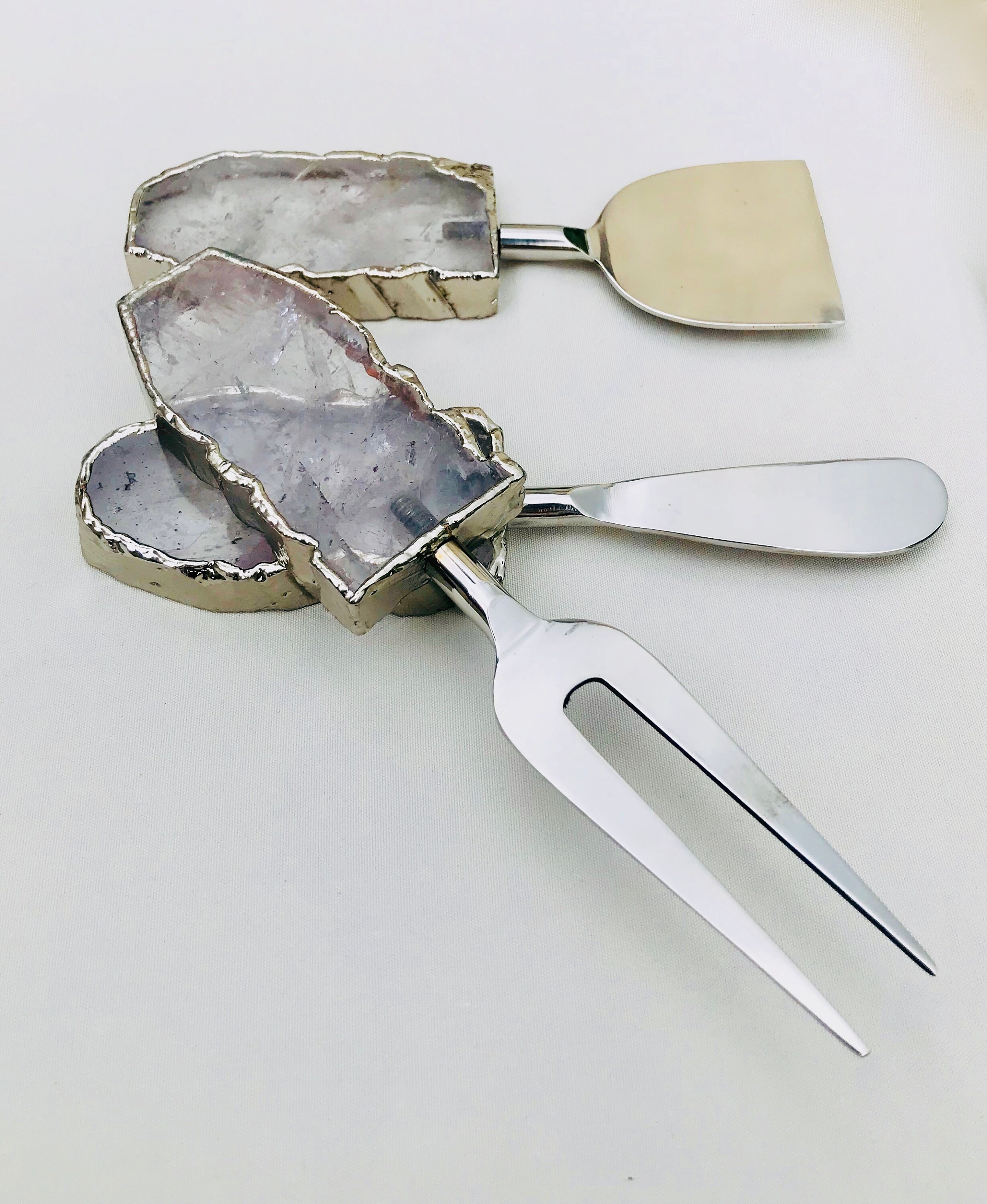 Set of 3 Clear Quartz Agate Cheese Knives/spreaders Etsy