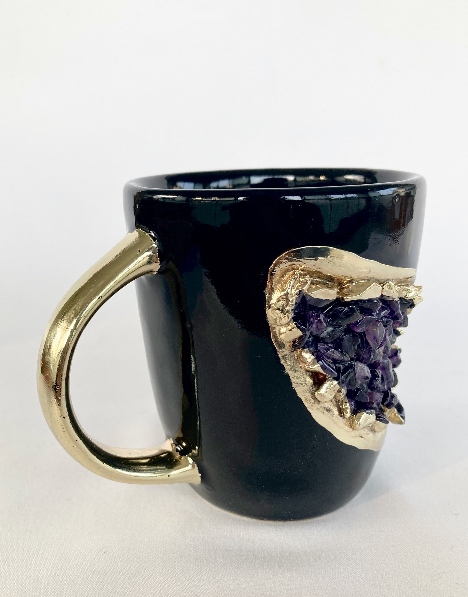 Black and Gold Ceramic Coffee/Tea Mug with Amethyst Etsy