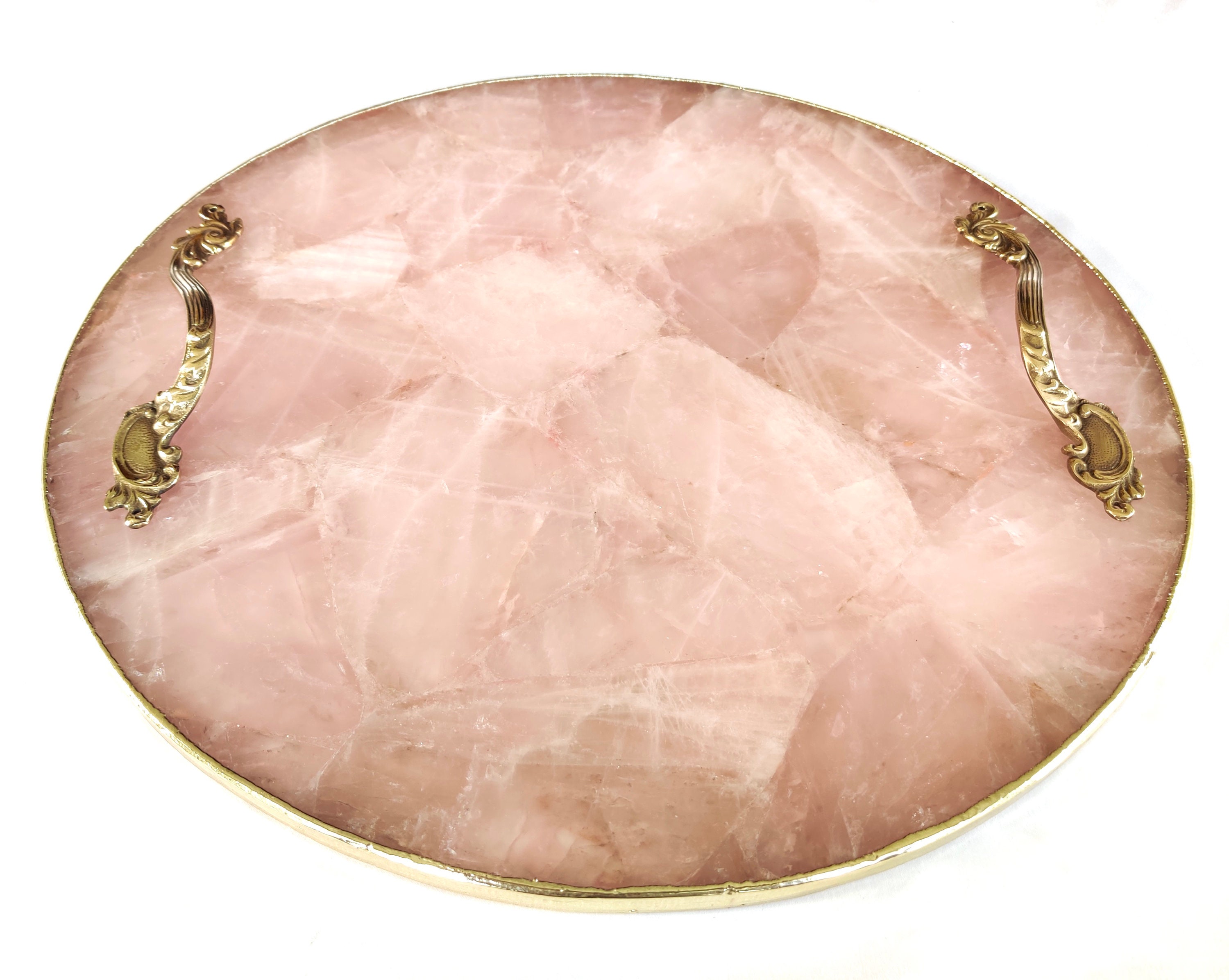 Rosenquarz Achat Serviertablett mit Messinggriffen Kreis | Etsy