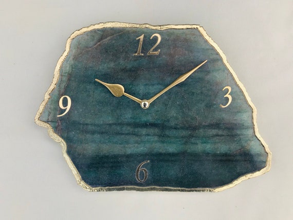Fluorescent Yellow Agate Desk Wall Clock Personalised Momento Etsy