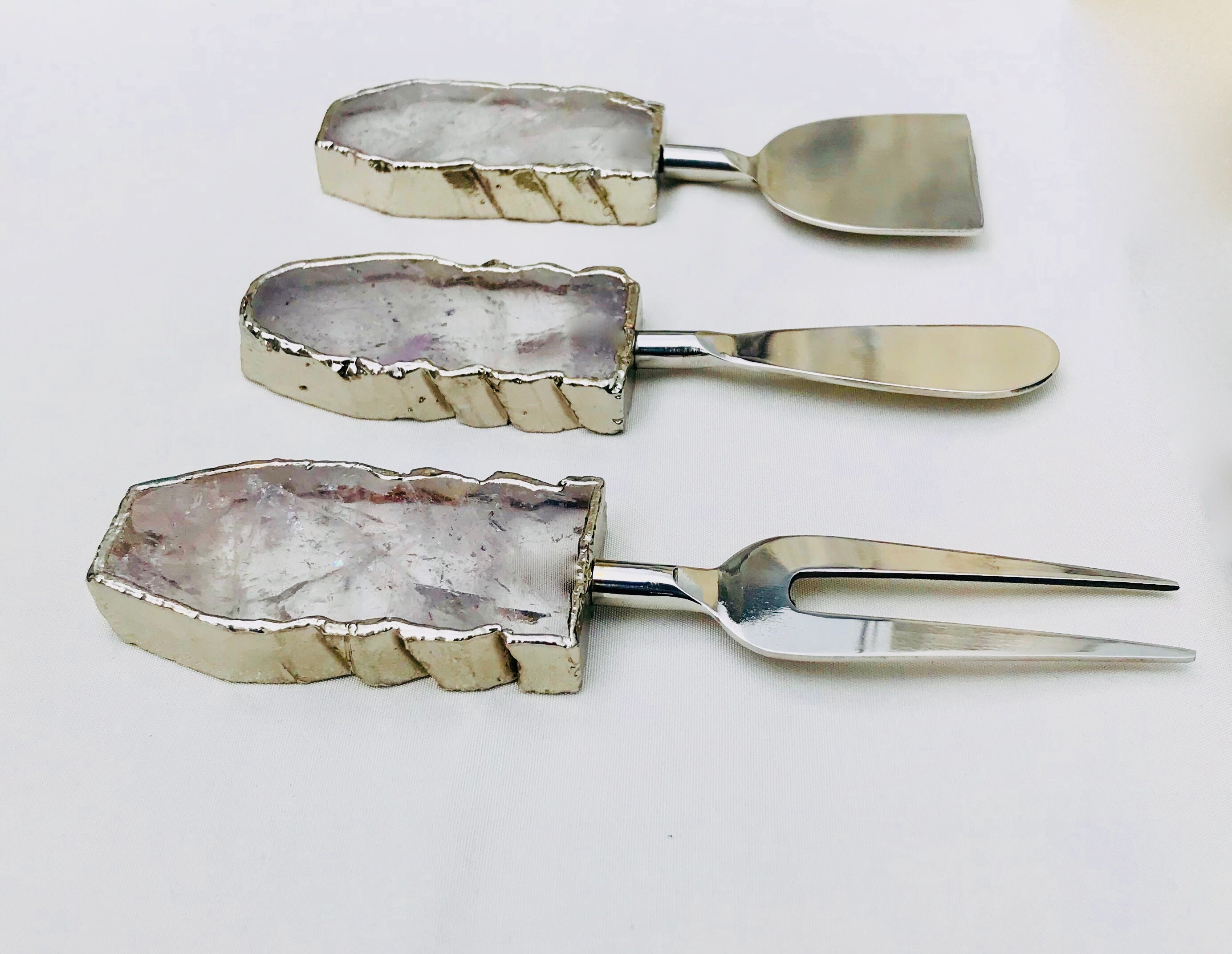 Set of 3 Clear Quartz Agate Cheese Knives/spreaders Etsy
