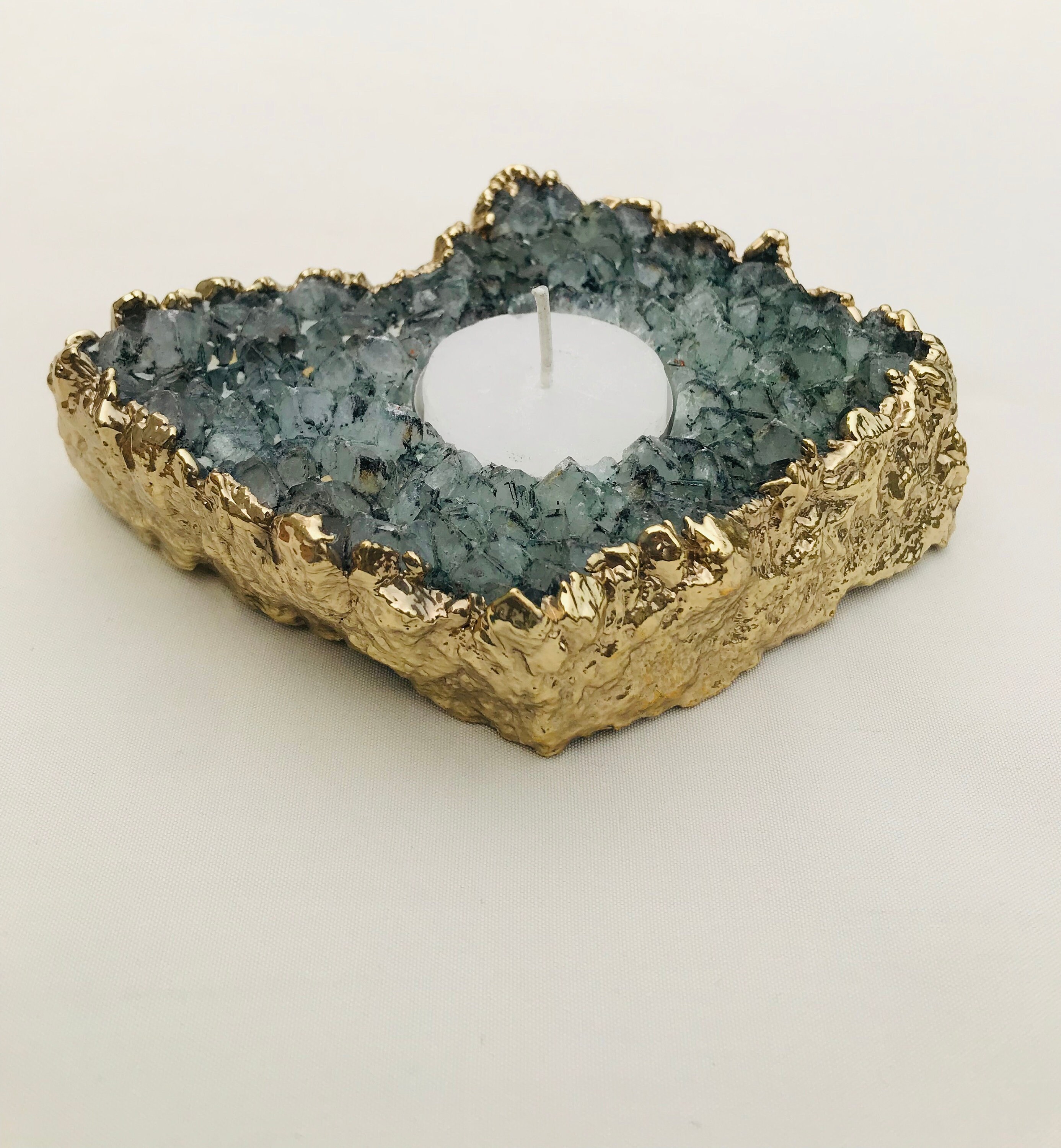 Blue Green Agate Crystal Tea Light Holder Etsy