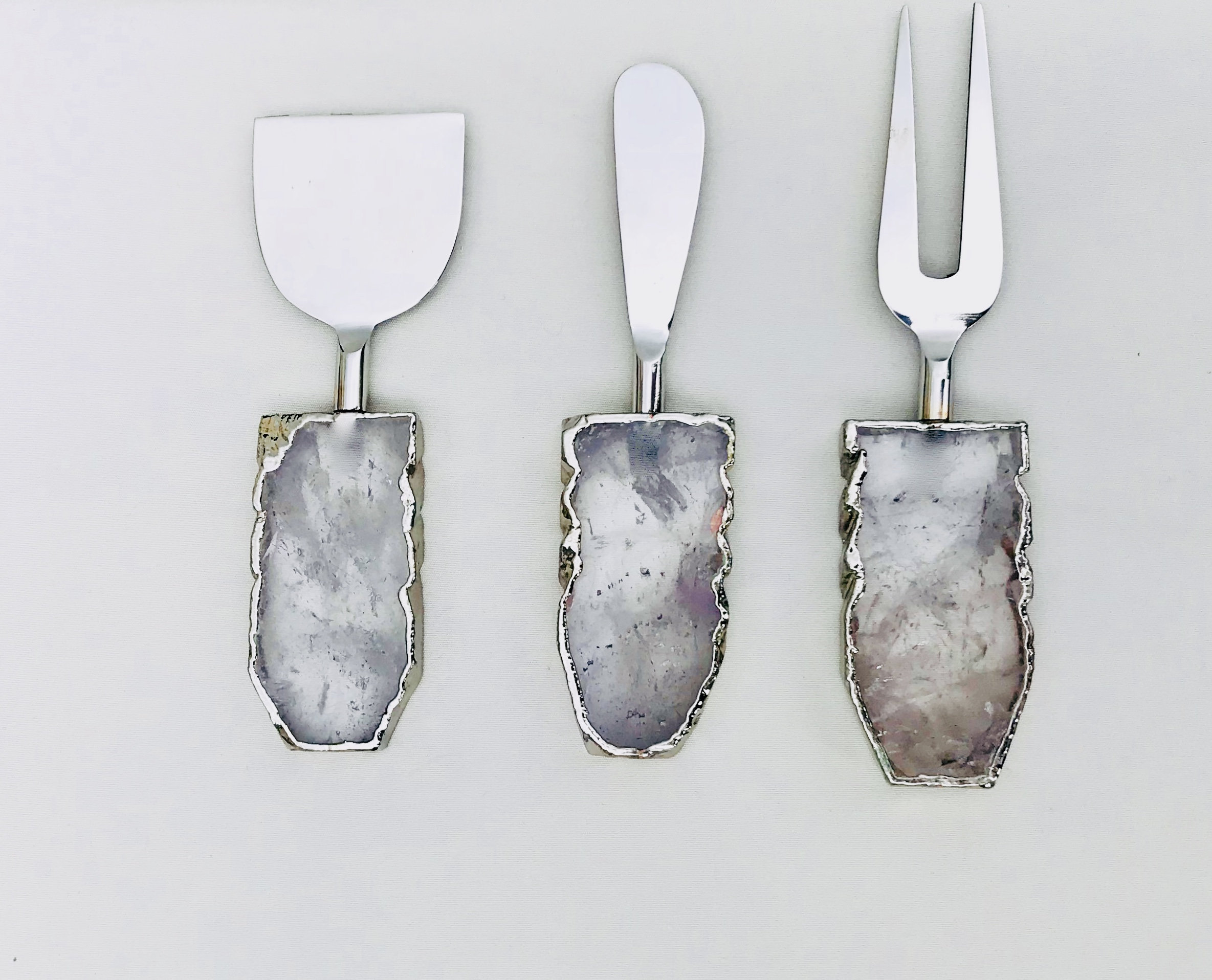 Set of 3 Clear Quartz Agate Cheese Knives/spreaders Etsy