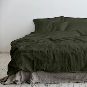 Moss Green - 100% Pure Linen | Linen Cotton Mix | 3 Piece Duvet Cover Set | 4 Piece Sheet Set | Handmade | Pre-washed | Soft