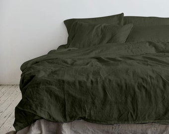 Moss Green - 100% Pure Linen | Linen Cotton Mix | 3 Piece Duvet Cover Set | 4 Piece Sheet Set | Handmade | Pre-washed | Soft