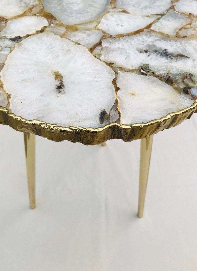 White Crystal Agate Organic Edge Side/Coffee Table Etsy