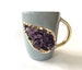 Set of 2 |Personalised Grey and Gold Ceramic Coffee/Tea Mug with Purple Semi-precious Agate Crystal Gemstones| 8 Oz 