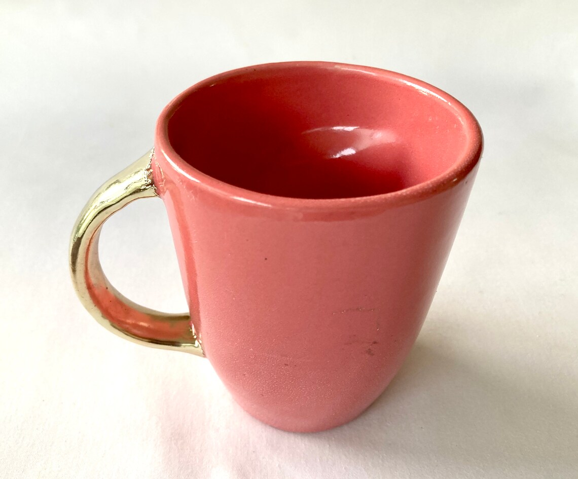 Set of 2 pink and Gold Ceramic Coffee/tea Mug With Black Etsy