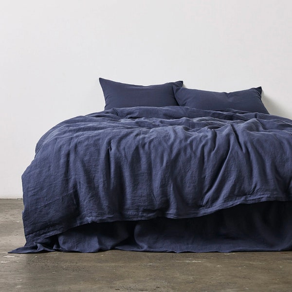 Navy Blue - 100% Pure Linen | Linen Cotton Mix | 3 Piece Duvet Cover Set | 4 Piece Sheet Set | Handmade | Pre-washed | Soft