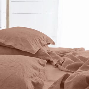 Raw Edged Clay - 100% Pure Linen | Linen Cotton Mix | 3 Piece Duvet Cover Set | 4 Piece Sheet Set | Handmade | Pre-washed | Soft