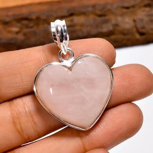 Rose Quartz Heart Pendant | Genuine Rose Quartz Necklace | Sterling Silver Heart Jewelry | Love Crystal Pendant | Healing Stone Gift for Her