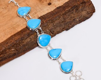 Pear Magnesite Turquoise Bracelet | Vintage Sterling Silver Bohemian Jewelry