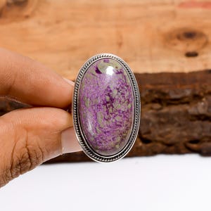 Atlantisit Stichtit Ring: Oval Sterling Silber Stapelring