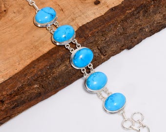Magnesite Turquoise Sterling Silver Bracelet | Vintage Bohemian Jewelry
