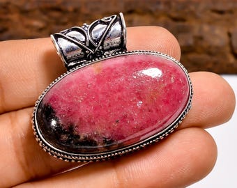 Rhodonite Pendant | 925 Sterling Silver | Polished Oval Stone