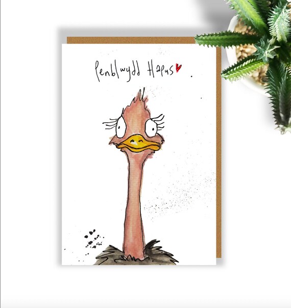 Penblwydd Hapus Happy Birthday Ostrich Card Etsy