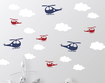 Wall tattoo wall sticker "Cloudy sky with helicopter" helicopter vinyl decals