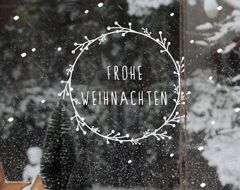 Fenstersticker "Weihnachtskranz" Frohe Weihnachten mit Schneeflocken, Weihnachtsdeko auch für Glastüren geeignet