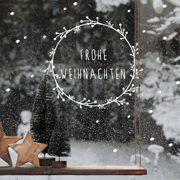 Window sticker "Christmas Wreath" Merry Christmas with snowflakes, Christmas decoration also suitable for glass doors