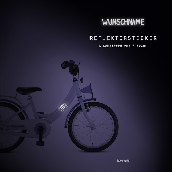 Reflektor Fahrradtattoos  "Wunschname" Name personalisierbar, Namensaufkleber, verschiedene Schriftarten zur Auswahl