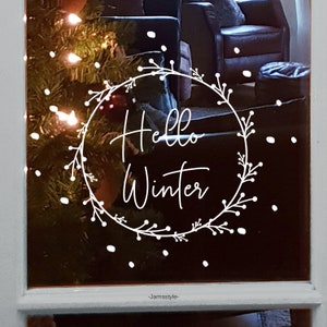 Window sticker door sticker &quot;Hello Winter&quot; Hello Winter with snowflakes, Christmas decoration also suitable for glass doors