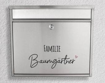 Mailbox nameplate "Family + Name" with heart or anchor, sticker with font choice