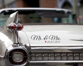Bumper sticker wedding "Mr. & Mrs." with date, size M, sticker, tattoo