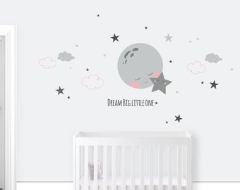 Wall decal wall sticker "Dream big little one" with moon and star, clouds