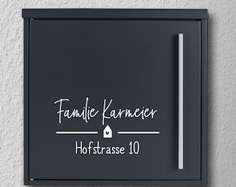 Letterbox name plate sticker "Family + Name + House number + Street", letterbox sign, various fonts to choose from