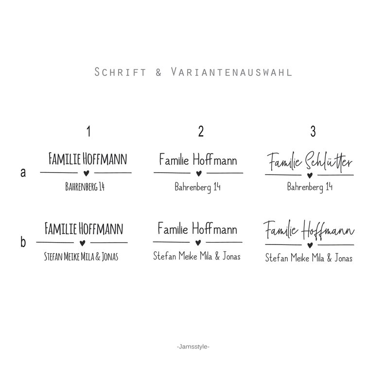 Briefkasten Namensschild Familie Name mit Herz, Straße oder Vornamen, verschiedene Schriften zur Auswahl Bild 4