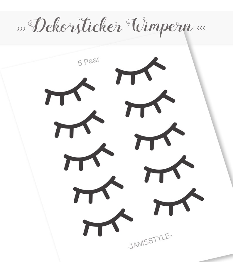 Wimpern-Set, Sticker, Wandtattoo Aufkleber, Tattoo, 5 Paar, für Wände, Möbel, Vasen und vieles mehr Bild 2