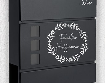 Mailbox Name tag "Kranz + Name" with house number, stickers, door wreath with name, various fonts