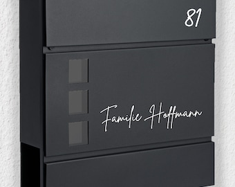Briefkasten Namensschild "Familie + Name" mit Hausnummer, Aufkleber