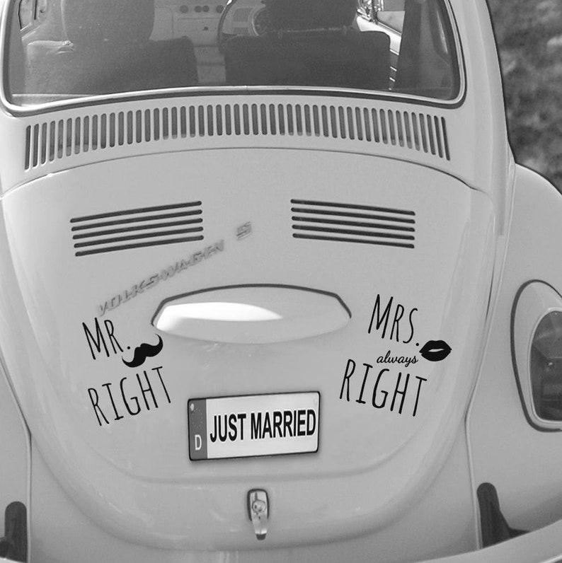 Autoaufkleber, Sticker, Hochzeit Mr. Right & Mrs. Right, Set Bild 1