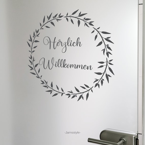 Türschild, Türsticker, Türkranz mit "Herzlich Willkommen" auch als Möbeltattoo, Spiegelsticker, Fenstersticker oder Wandtattoo verwendbar