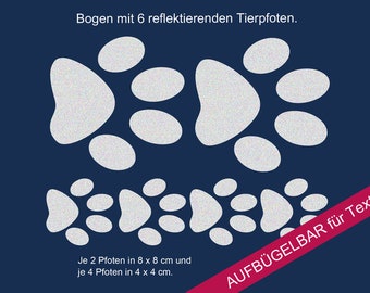 Bügelbild Applikation Reflektor "Tierpfote" animal paws, reflektierende Bügelbilder