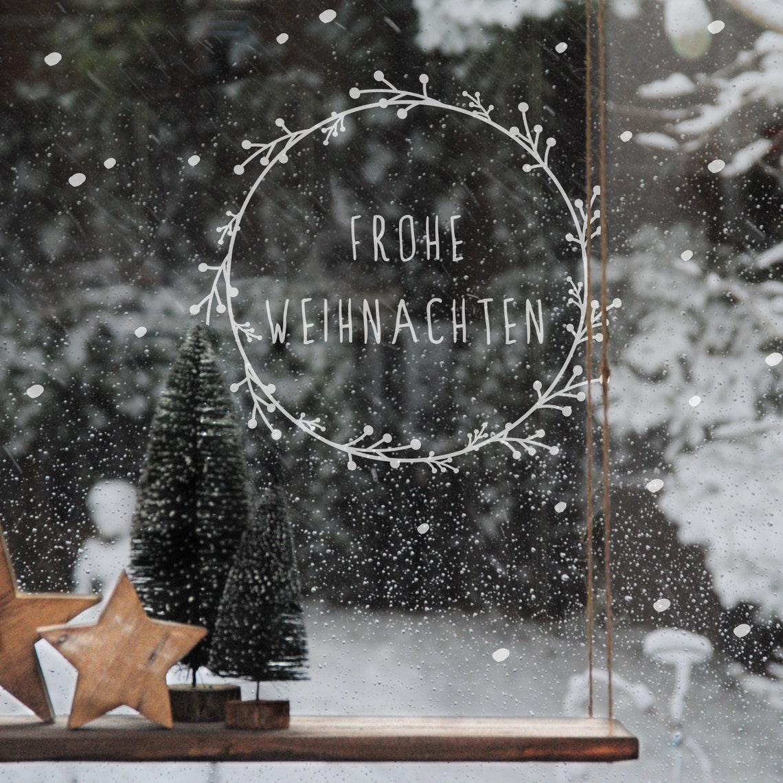 Fenstersticker Weihnachtskranz Frohe Weihnachten Etsy