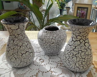 vintage Keramik Vasen, Vasen Set, Vasen Trio Jasba Cortina 60J. mid-century Blumenvasen vintage Vase weiß Jasba Keramik