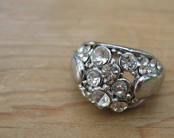 vintage Strass Ring Modeschmuck 80er Jahre vintage Ring, Strass Ring, silberfarben