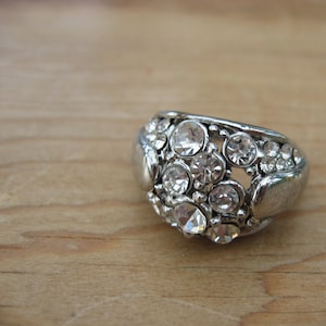 vintage Strass Ring Modeschmuck 80er Jahre vintage Ring, Strass Ring, silberfarben Bild 1